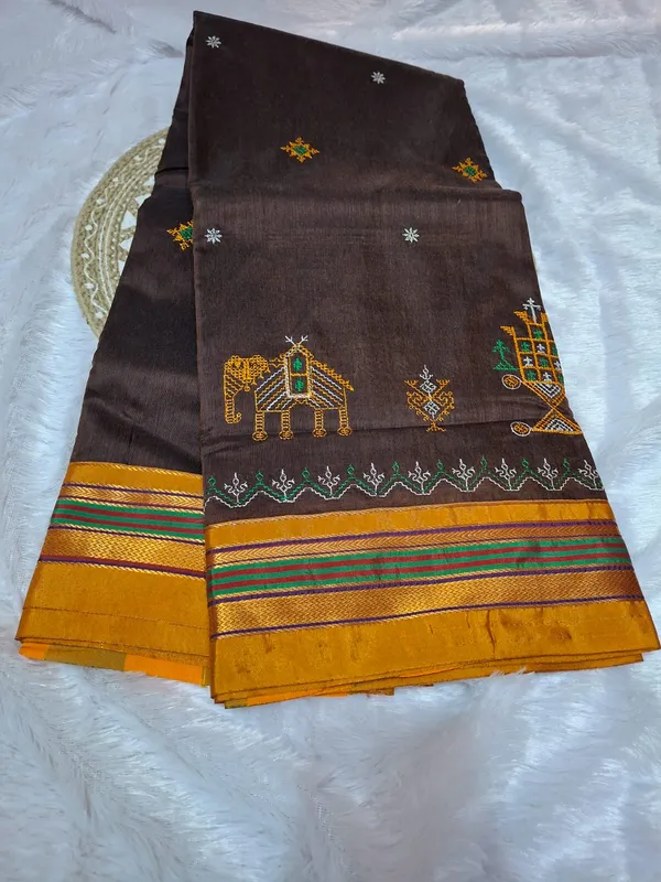 Coffee_Brown_Paras_Border_Kasuti_Hand_Work_Saree