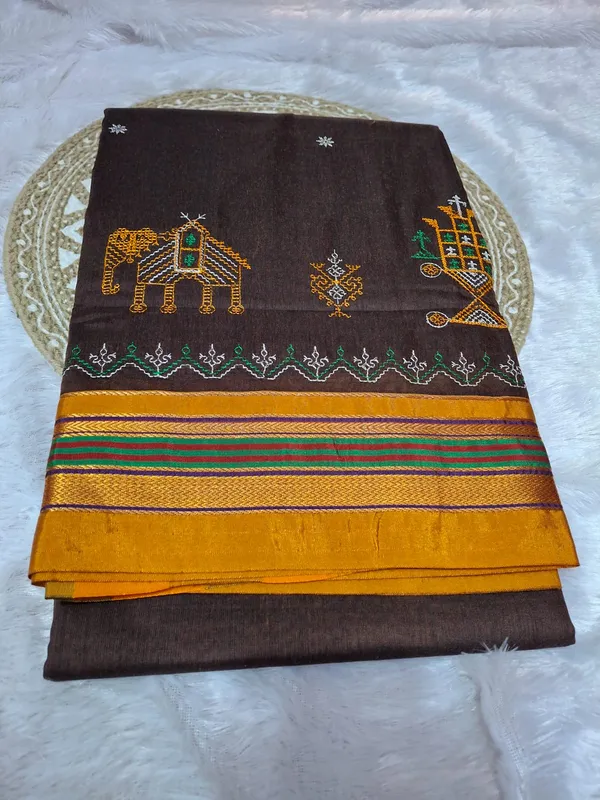 Coffee_Brown_Paras_Border_Kasuti_Hand_Work_Saree