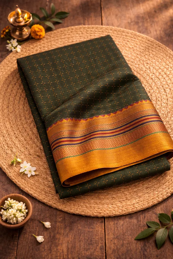 Mehandi_Green_Ilkal_Cotton_Chadurang_Chikki_Star_Plus_Saree