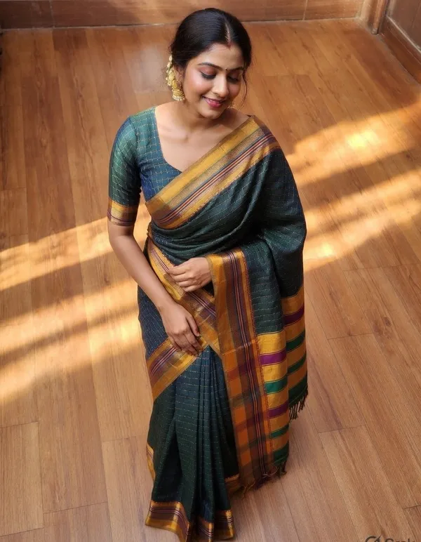 Mehandi_Green_Ilkal_Cotton_Chadurang_Chikki_Star_Plus_Saree