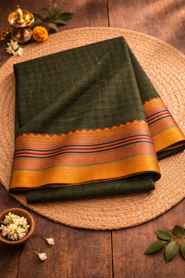 Mehandi_Green_Ilkal_Cotton_Chadurang_Chikki_Star_Plus_Saree