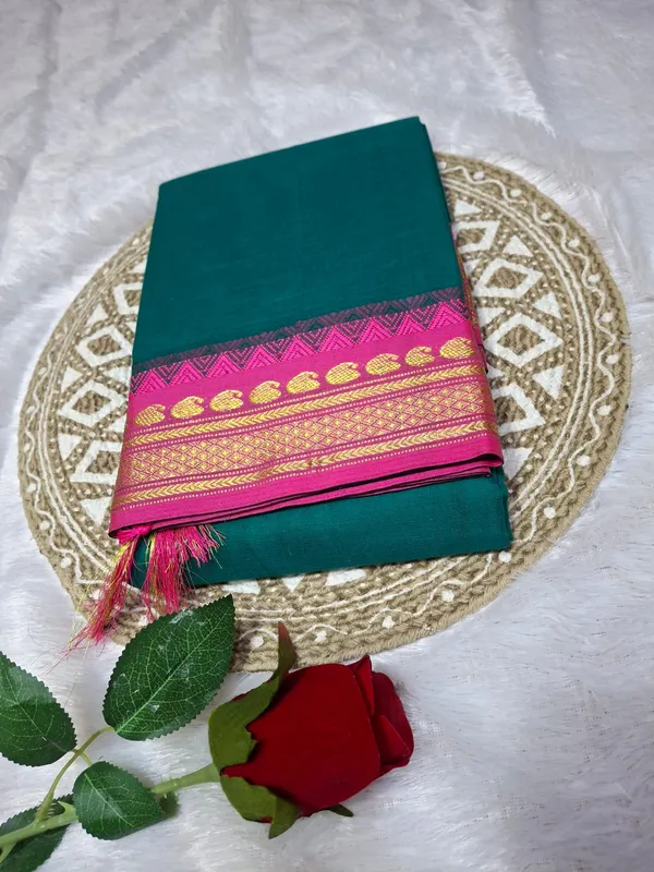 Rama_Green_Kajal_Collection_Pure_Cotton_Saree_And_Kalamkari_1_Meter_Matching_Blouse_Free_For_Women