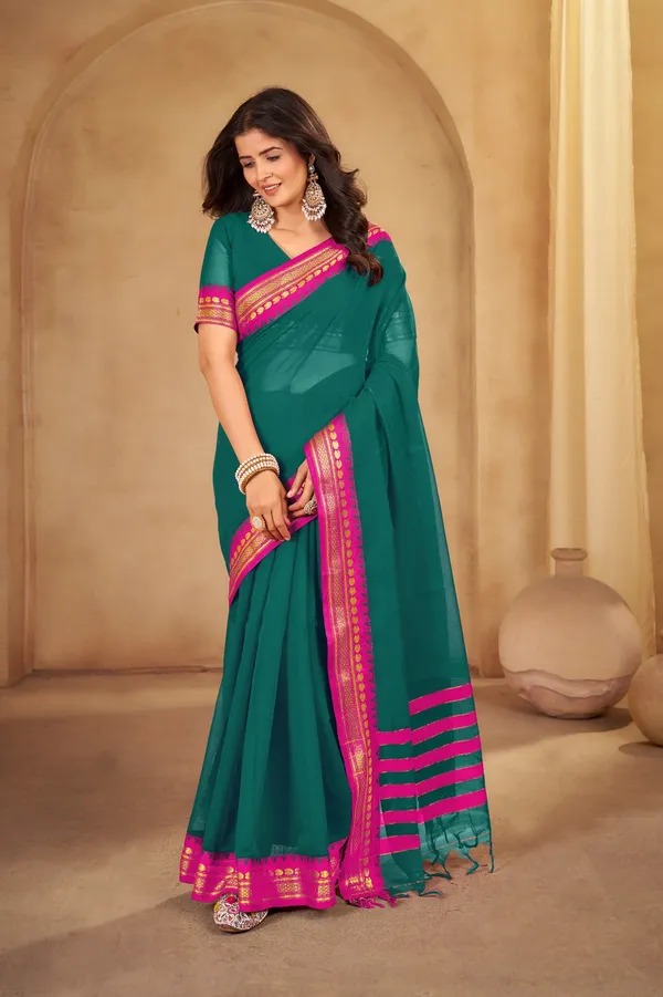Rama_Green_Kajal_Collection_Pure_Cotton_Saree_And_Kalamkari_1_Meter_Matching_Blouse_Free_For_Women