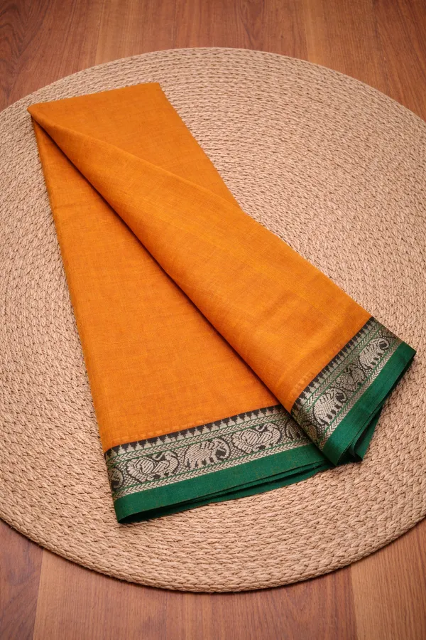Mustard_yellow_with_green_border_Narayanpeth_cotton_masarasaised_saree.