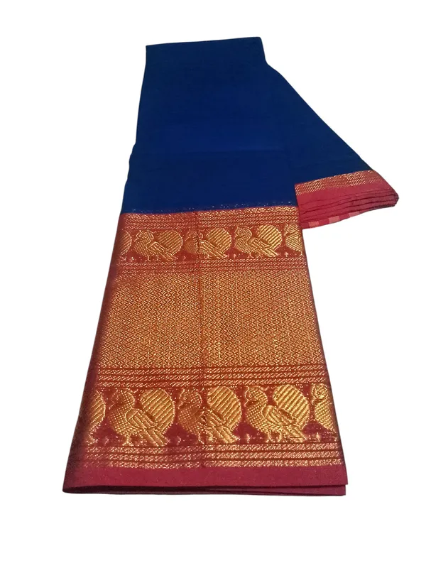 Navy_Blue_With_Golden_Jari_Jacquard_Border_Narayan_Peth_Cotton_Masarasaised_Saree