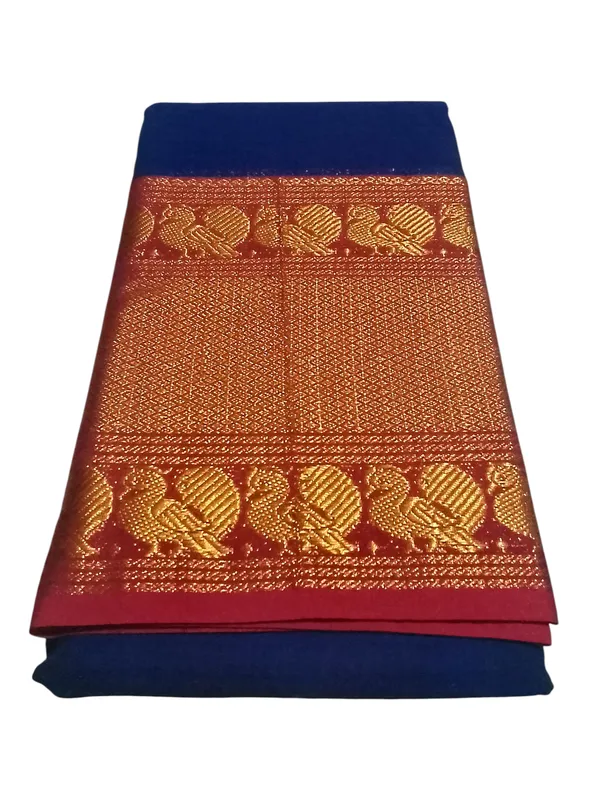 Navy_Blue_With_Golden_Jari_Jacquard_Border_Narayan_Peth_Cotton_Masarasaised_Saree