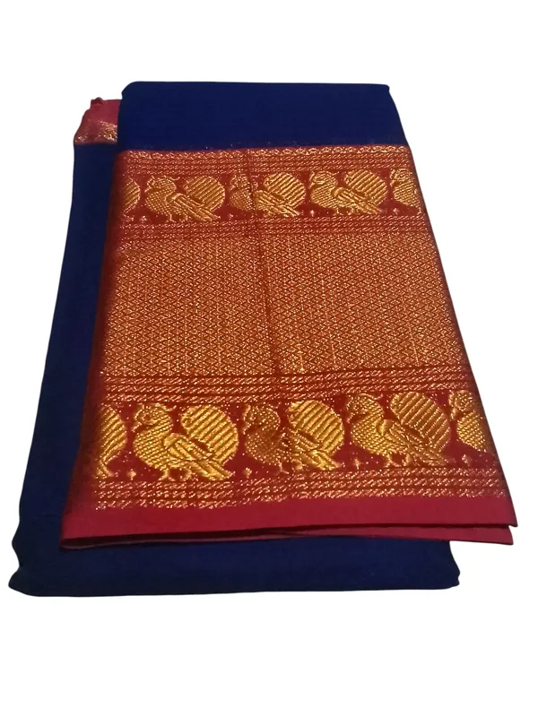 Navy_Blue_With_Golden_Jari_Jacquard_Border_Narayan_Peth_Cotton_Masarasaised_Saree