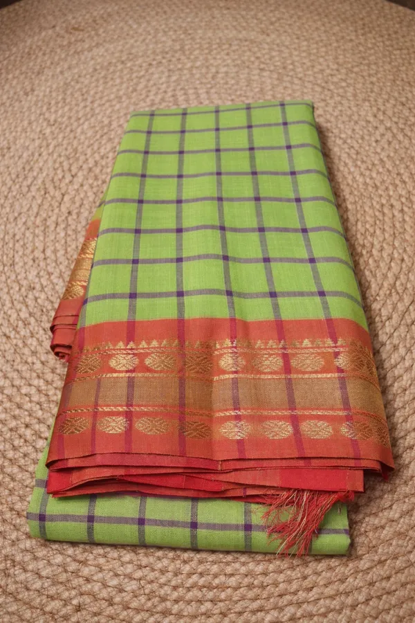Pista_with_red_border_pure_cotton_saree_gadawala_cheks_dollor_border_saree