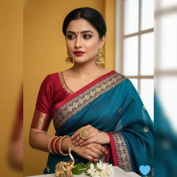 Peocock_Blue_Gopika_Narayanpet_CottonMasarasaised__And_Kalamkari_1_Meter_Matching_Blouse_Free_For_Women