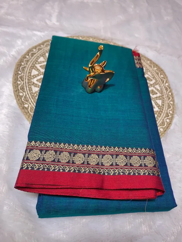 Peocock_Blue_Gopika_Narayanpet_CottonMasarasaised__And_Kalamkari_1_Meter_Matching_Blouse_Free_For_Women