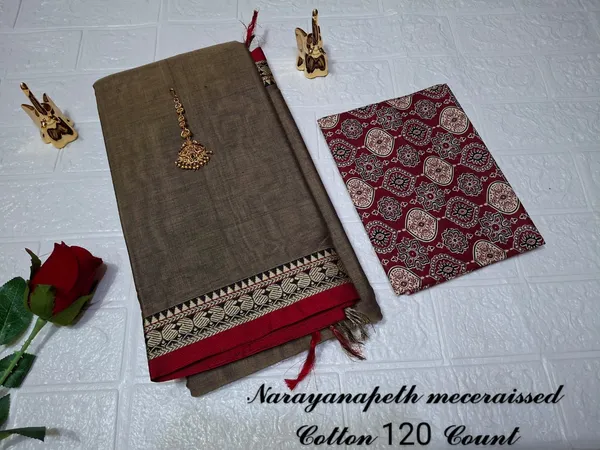 Beige_Cream_Kalyani_Narayan_Peth_Masarasaised__Cotton_And_Kalamkari_1_Meter_Matching_Blouse_Free_For_Women