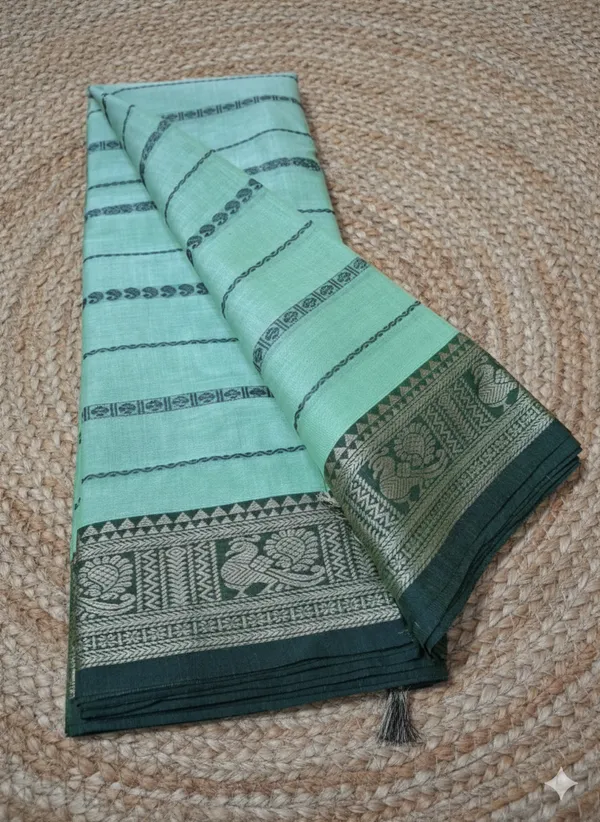 Rexona_green_with_saree_over_design_mayuri_narayanpeth_cotton_masarasaised_saree