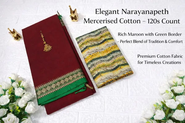 Maroon_Gopika_Narayanpet_CottonMasarasaised__With_Kalamkari_1_Meter_Matching_Blouse_Free_For_Women