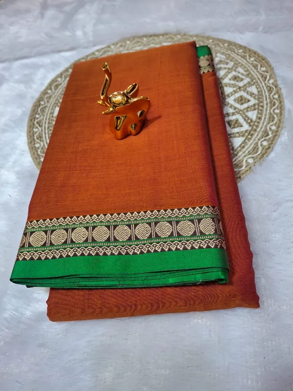 Rust_Brown_Gopika_Narayanpet_CottonMasarasaised__Saree_And_Kalamkari_1_Meter_Matching_Blouse_Free_For_Women