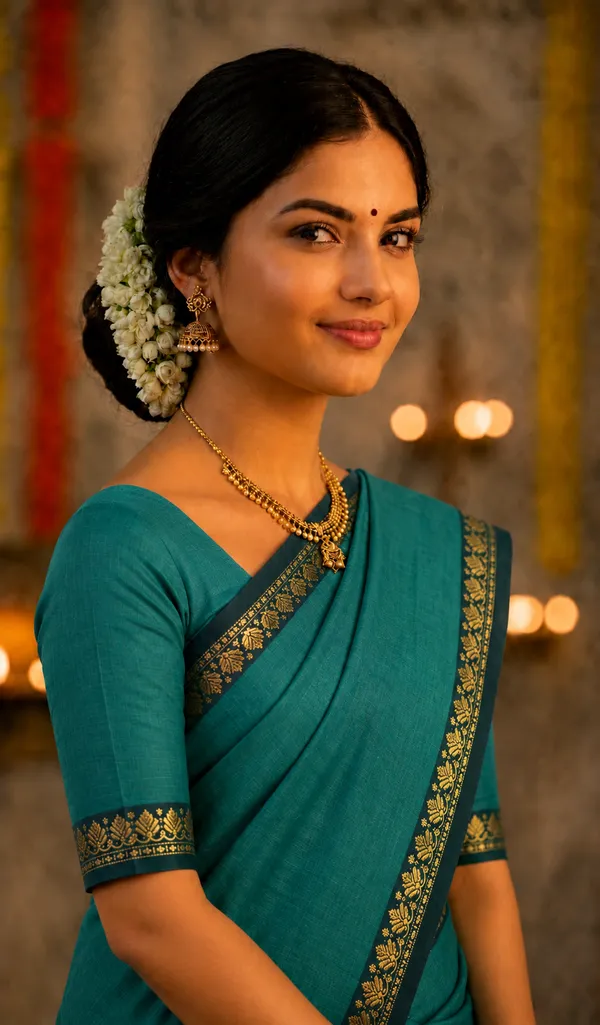 Tulasi_Saree_–_Dark_Green__Pure_Chettinadu_Cotton_Saree_with_Running_Blouse