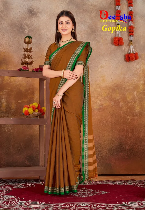 Wooden_Brown_Gopika_Narayanpet_Cotton_Masarasaised__And_Kalamkari_1_Meter_Matching_Blouse_Free_For_Women