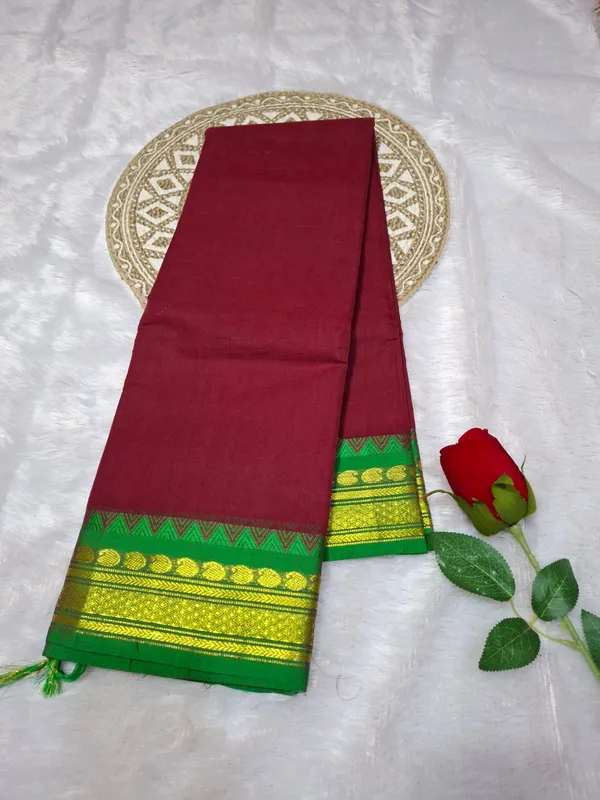Maroon_Kajal_Collection_Pure_Cotton_Saree_And_Kalamkari_1_Meter_Matching_Blouse_Free_For_Women
