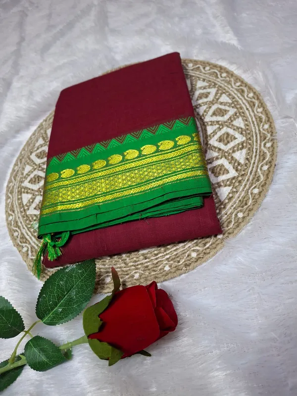 Maroon_Kajal_Collection_Pure_Cotton_Saree_And_Kalamkari_1_Meter_Matching_Blouse_Free_For_Women
