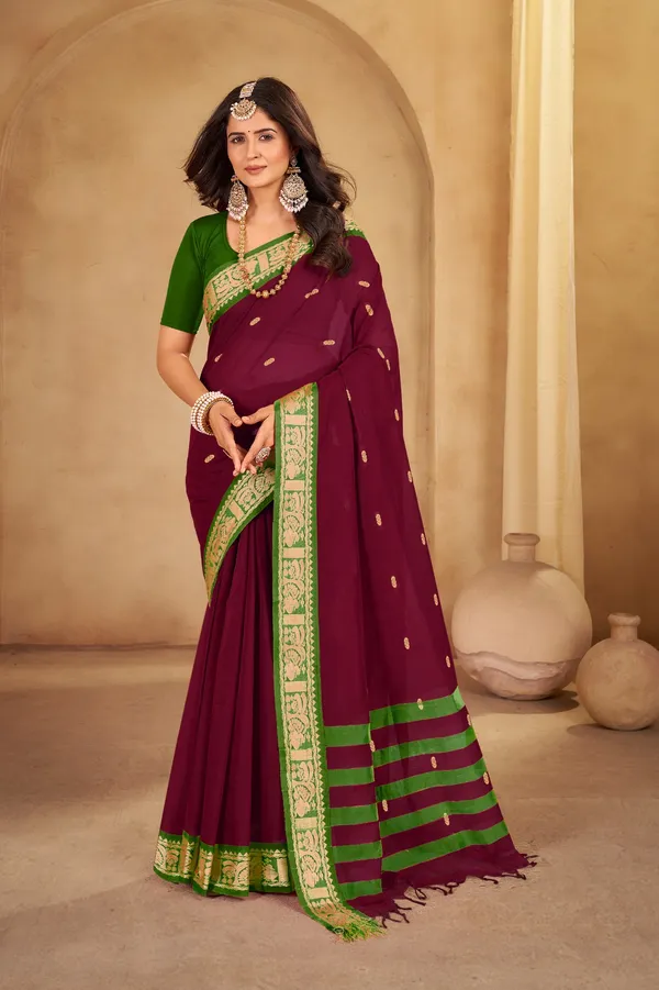 Maroon_Sindoor_Collection_Pure_Cotton_Saree