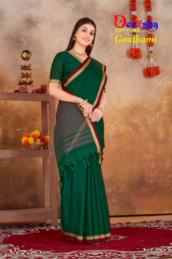 Bottle_Green_Gouthami_Narayanpet_CottonMasarasaised__And_Kalamkari_1_Meter_Matching_Blouse_Free_For_Women