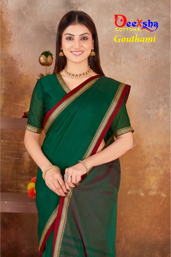 Bottle_Green_Gouthami_Narayanpet_CottonMasarasaised__And_Kalamkari_1_Meter_Matching_Blouse_Free_For_Women