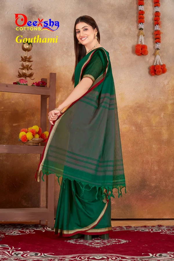Bottle_Green_Gouthami_Narayanpet_CottonMasarasaised__And_Kalamkari_1_Meter_Matching_Blouse_Free_For_Women