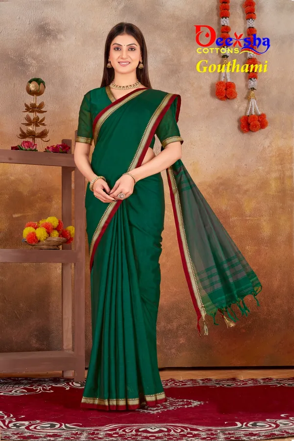 Bottle_Green_Gouthami_Narayanpet_CottonMasarasaised__And_Kalamkari_1_Meter_Matching_Blouse_Free_For_Women