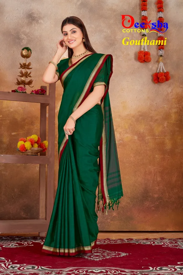 Bottle_Green_Gouthami_Narayanpet_CottonMasarasaised__And_Kalamkari_1_Meter_Matching_Blouse_Free_For_Women