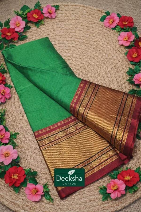 Parot_green_Rudraksha_narayanpeth_cotton_masarasaised_saree