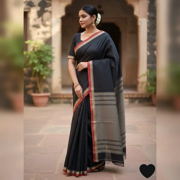 Black_Gouthami_NarayanpethMasarasaised__Cotton_Saree_Wiith_Kalamkari_Blouse_1_Meter_Free_For_Women