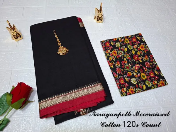 Black_Gouthami_NarayanpethMasarasaised__Cotton_Saree_Wiith_Kalamkari_Blouse_1_Meter_Free_For_Women