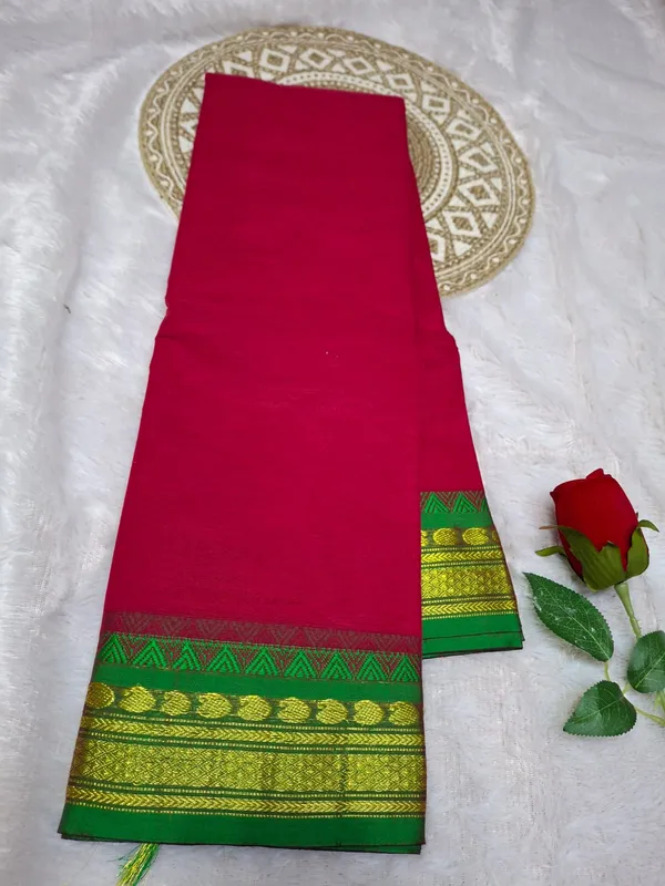 Pink_Kajal_Collection_Pure_Cotton_Saree_And_Kalamkari_1_Meter_Matching_Blouse_Free_For_Women