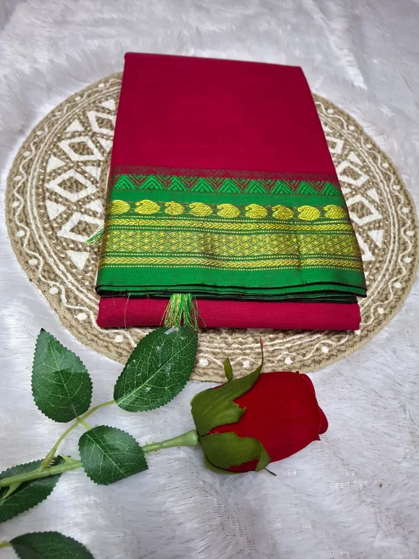 Pink_Kajal_Collection_Pure_Cotton_Saree_And_Kalamkari_1_Meter_Matching_Blouse_Free_For_Women