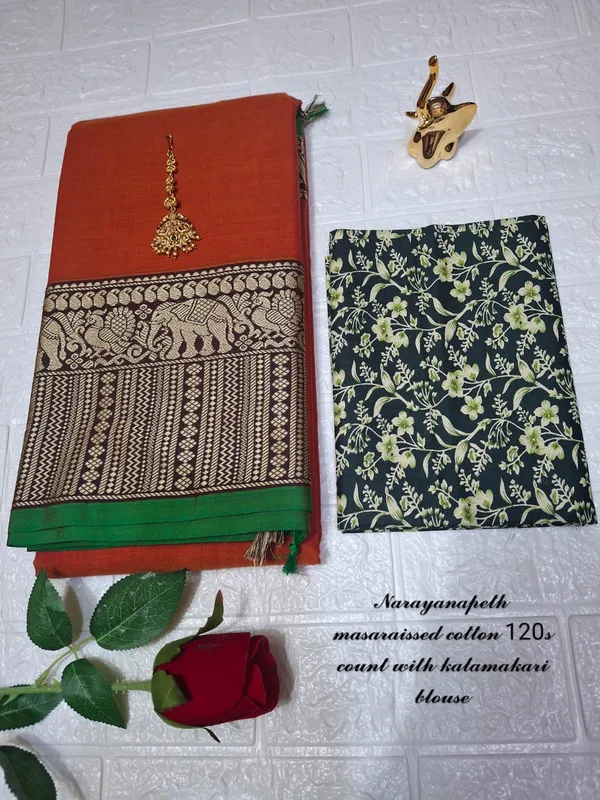 Brown_Orange_Soundarya_Collection_And_Kalamkari_1_Meter_Matching_Blouse_Pure_Cotton_Free_For_Women