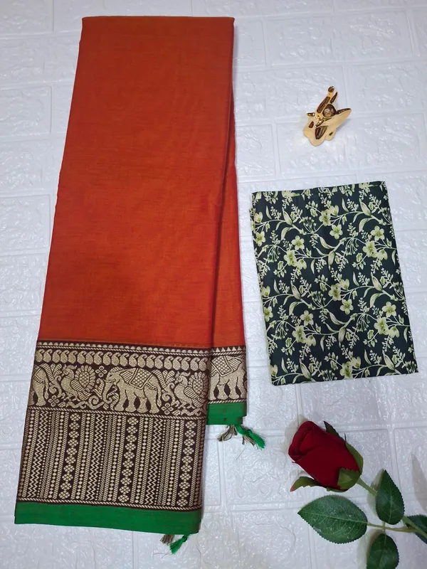 Brown_Orange_Soundarya_Collection_And_Kalamkari_1_Meter_Matching_Blouse_Pure_Cotton_Free_For_Women