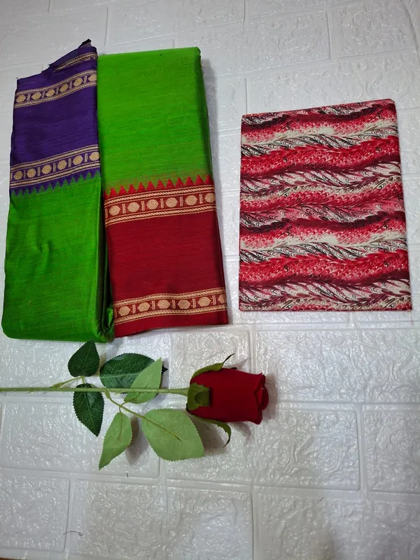 Parrot_Green_Gnga_Jamuna_Arani_Gass_CottonMasarasaised__Saree_With_Kalamkari_1_Meter_Blouse_Free_For_Women