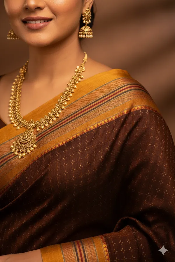 Coffee_Brown_Cotton_Chadurang_Chikki_Star_Plus_Saree