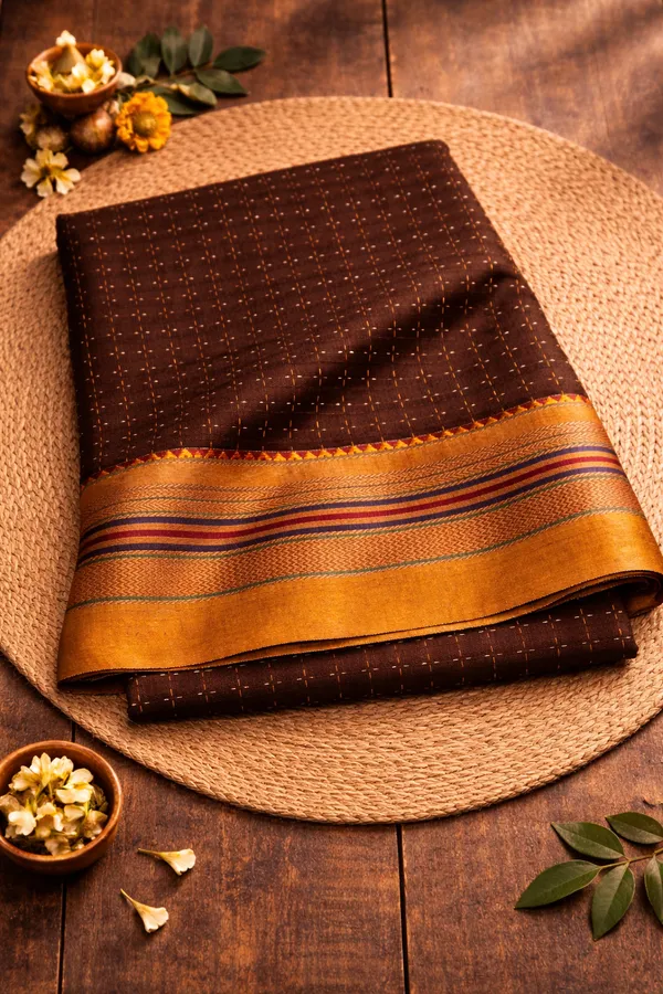Coffee_Brown_Cotton_Chadurang_Chikki_Star_Plus_Saree
