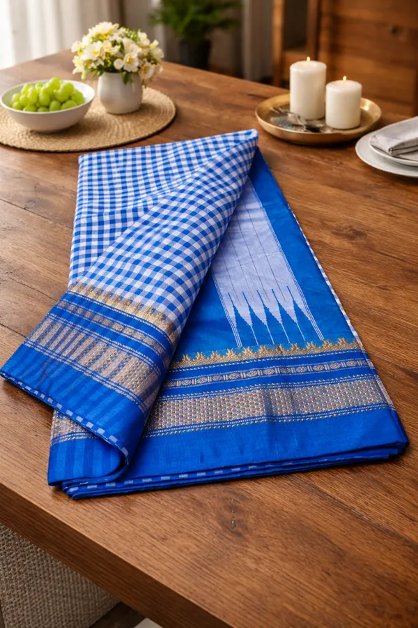 Small_Check_Cotton_Silk_Saree_With_Tope_Teni_Pallu_-_Original_Quality