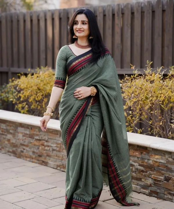 Pista_green_narayanpeth_cotton_masarasaised_saree_with_Checks