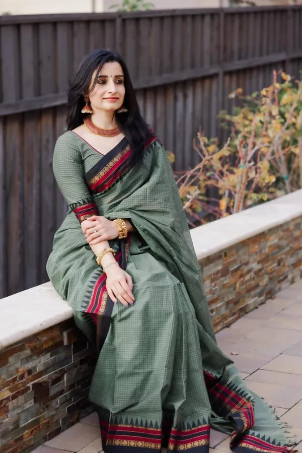 Pista_green_narayanpeth_cotton_masarasaised_saree_with_Checks