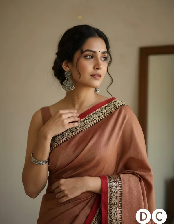 Peach_Maroon_Kalyani_Narayan_Peth_Masarasaised__Cotton_With_Kalamkari_1_Meter_Matching_Blouse_Free_For_Women