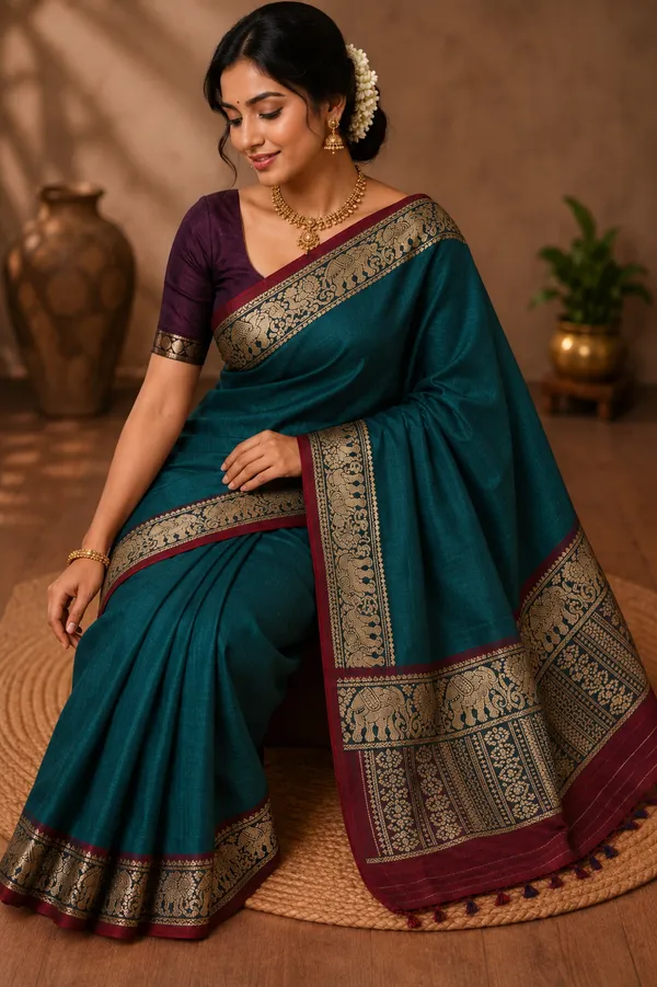Bottle_green_soundarya_narayanpeth_cotton_masarasaised_saree