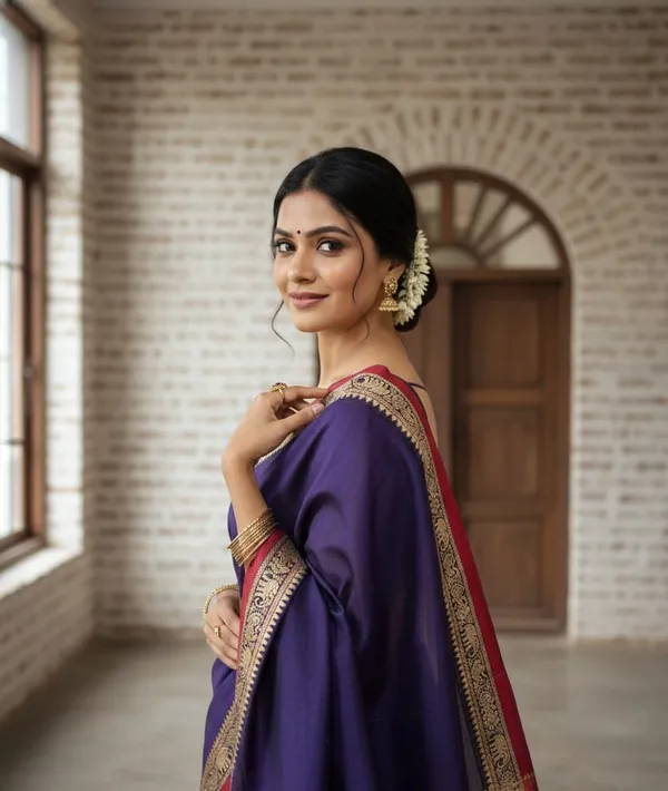 Violet_Blue_Aragini_NarayanpethMasarasaised__Cotton_Saree_With_Kalamakari_1_Meter_Blouse_Free_For_Women
