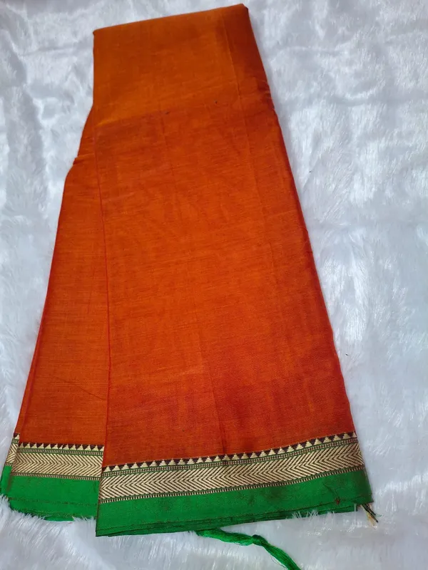 Deep_Orrange_Gouthami_Narayanpet_CottonMasarasaised__Saee_With_Kalamkari_1_Meter_Matching_Blouse_Free_For_Women
