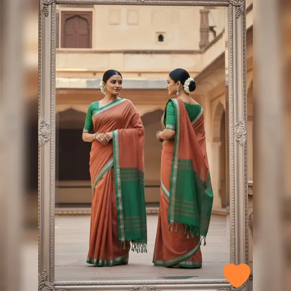 Deep_Orrange_Gouthami_Narayanpet_CottonMasarasaised__Saee_With_Kalamkari_1_Meter_Matching_Blouse_Free_For_Women