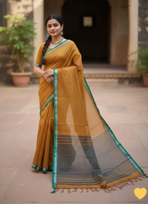 Golden_Yellow_Gouthami_NarayanpethMasarasaised__Cotton_Saree_With_Kalamkari_1_Meter_Blouse_Free_For_Women