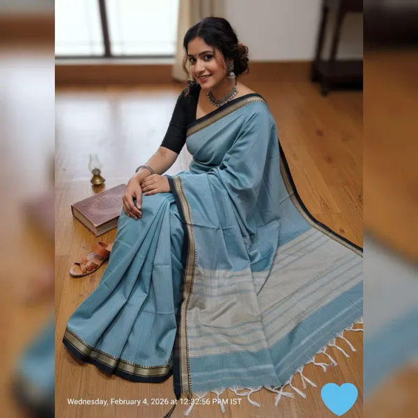 Aqua_Green_Gouthami_NarayanpethMasarasaised__Cotton_Saree_Wiith_Kalamkari_Blouse_1_Meter_Free_For_Women
