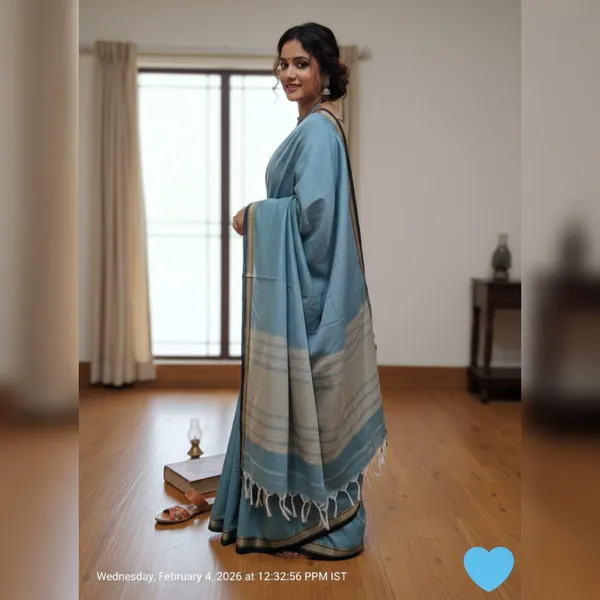 Aqua_Green_Gouthami_NarayanpethMasarasaised__Cotton_Saree_Wiith_Kalamkari_Blouse_1_Meter_Free_For_Women