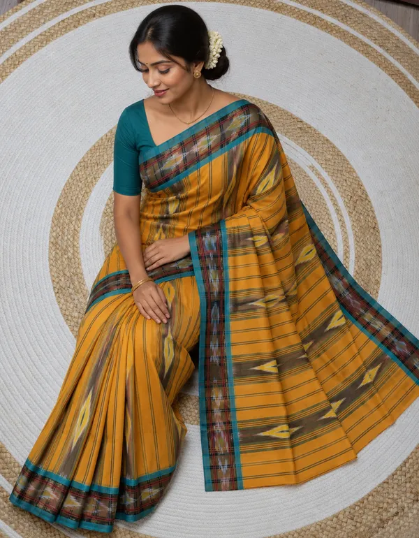 Haladi_yellow_pure_cotton_kochampallu_chettinadu_saree